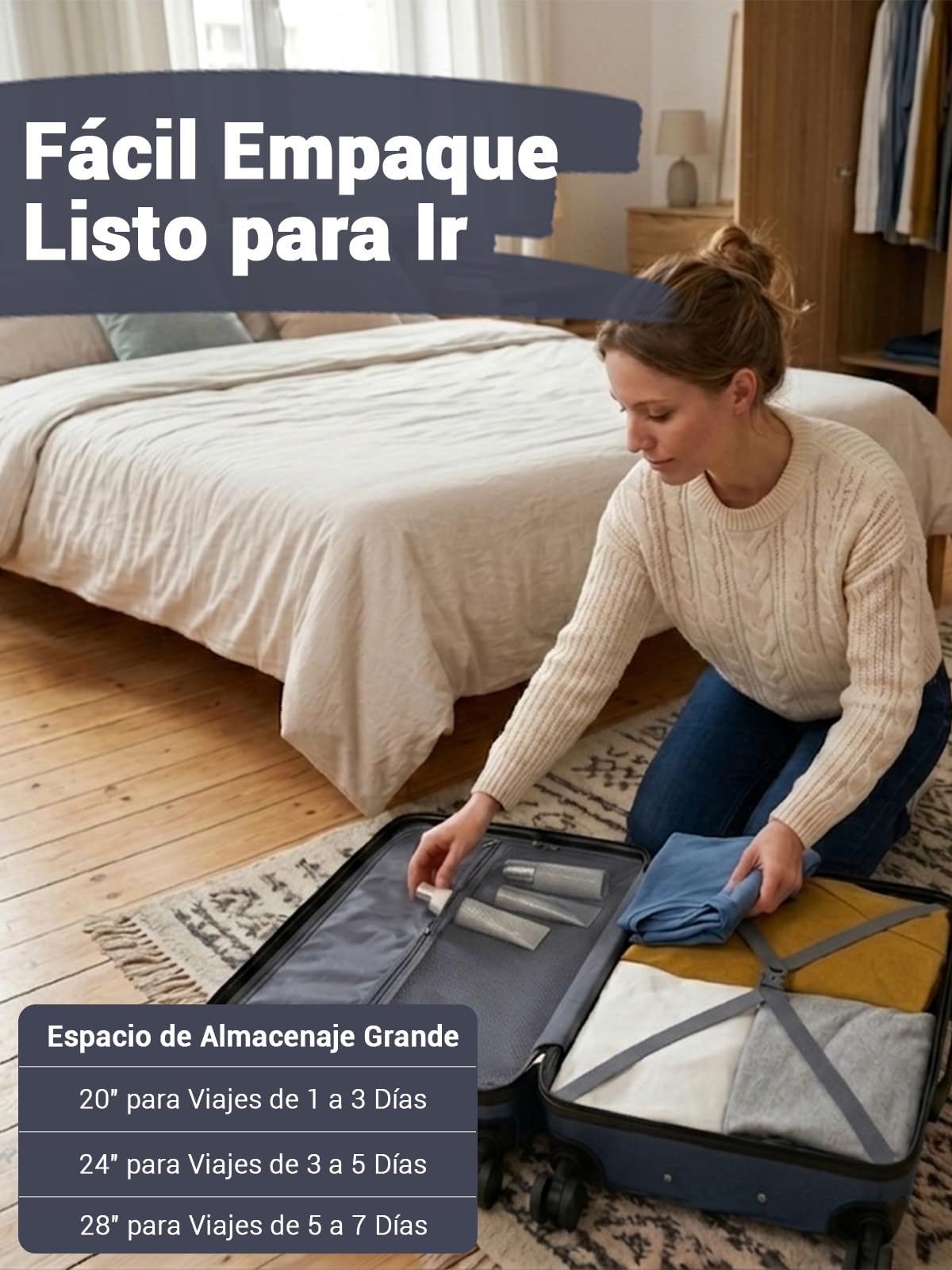 Maletas de Viaje Grandes 23 Kilos 76cm, Maleta Grande Rígida de ABS Ligera con 4 Ruedas Silenciosas de TPE y Cerradura de Combinación, Maletas de Viaje para Gran Capacidad (Azul Marino)