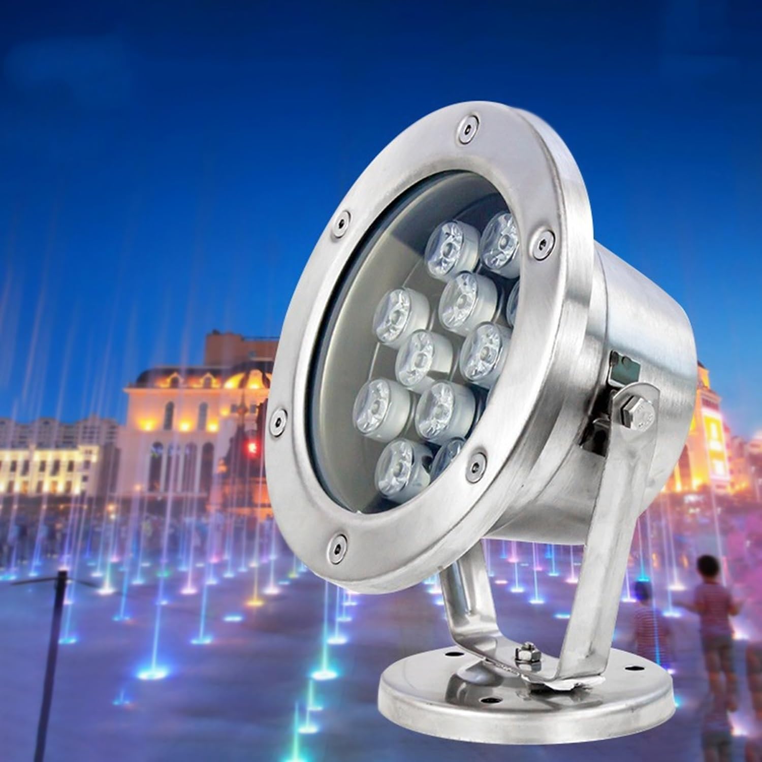 Rotatable LED Underwater Spotlight, Blue Submersible Fountain Light, IP68 Waterproof Pool Light for Garden Pond Water Feature(24V,12W)