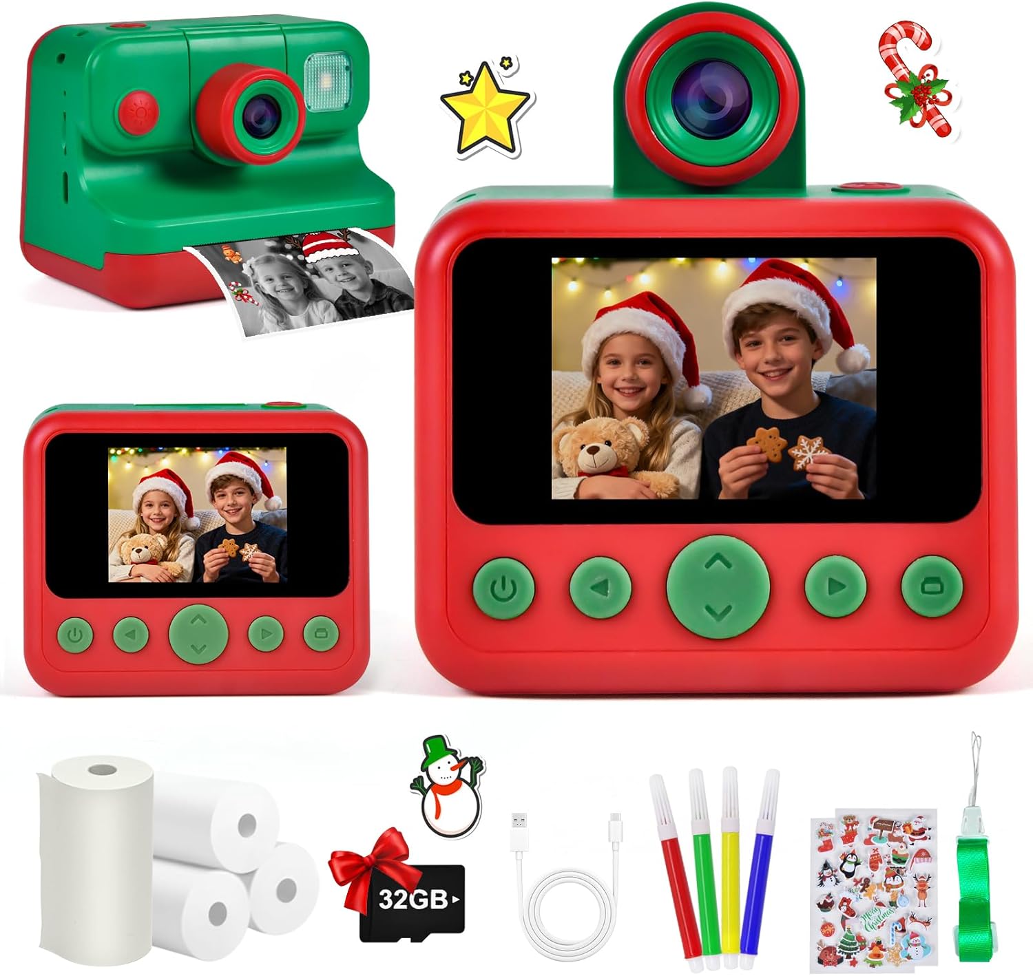 Cámara de impresión instantánea para niños, cámara digital HD de 30 MP 1080P para niños y niñas con bolígrafos de color y tarjeta de 32 GB, regalos
