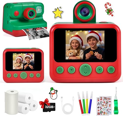 Cámara de impresión instantánea para niños, cámara digital HD de 30 MP 1080P para niños y niñas con bolígrafos de color y tarjeta de 32 GB, regalos