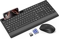 Trueque Wireless Keyboard and Mouse Combo - Full-Size Quiet Keyboard with Palm Rest, Phone Holder, Multimedia Keys, Power Switch, Compatible with Windows, Chrome OS, PC, Laptop (Batteries Included)