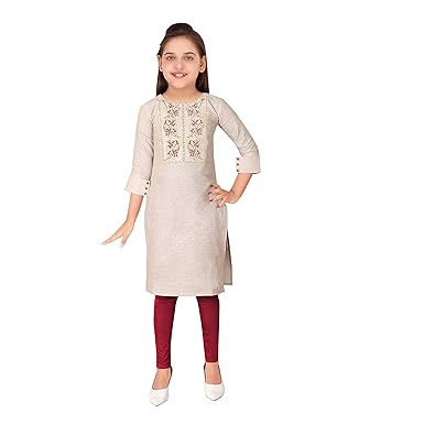 Sevgi Girls Cotton Blen Embroidered Kurti with Leggings Set