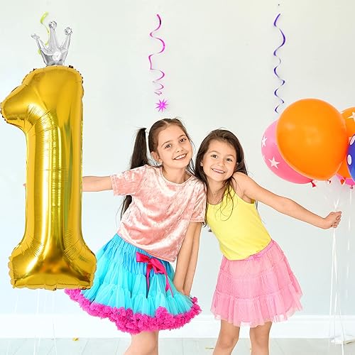 Miniatura 3 de Globo dorado del número 1 con corona, globos de número grande de primer cumpleaños, 40 pulgadas