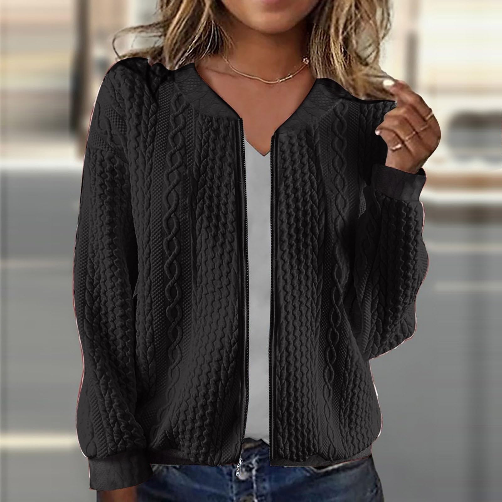 Générique Veste Femme - Blouson Femme Zippé Manches Longues Bombers Femmes Avec Poches Chaud Léger Blouse Élégant Chic Décontracté Mi-Saison