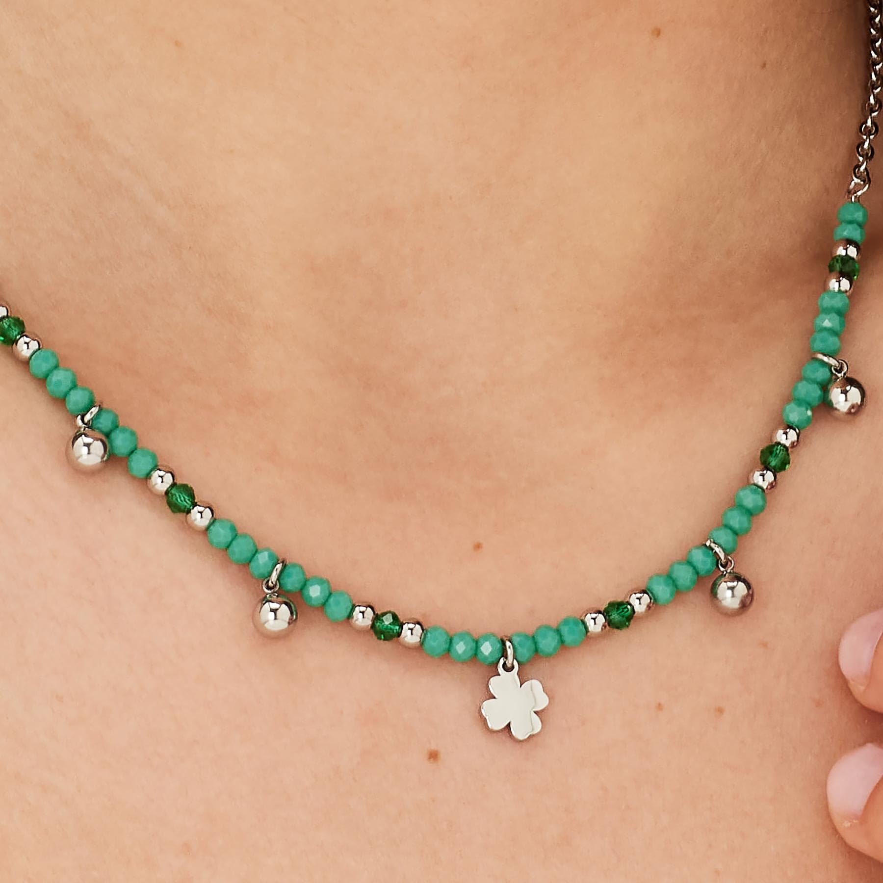 S'Agapõ Collana Girocollo Donna, Collana Donna in Acciaio e Vetro Colorato con Simbolo Quadrifoglio | Collezione Glint - SGI03