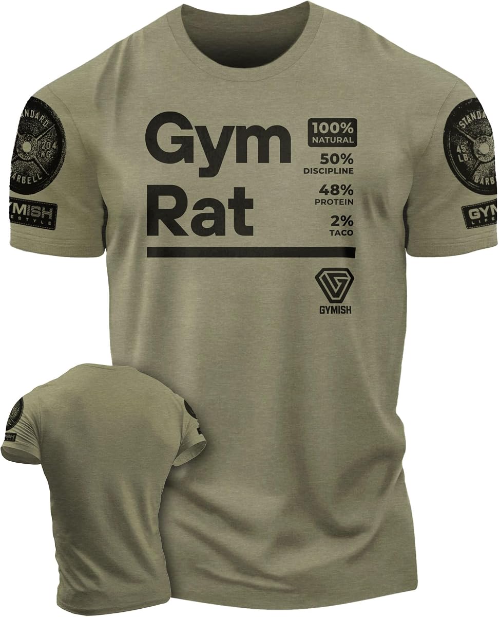 Gymish Lifestyle Gym Rat - Camisetas de culturismo para hombre, camisetas gráficas, camiseta de entrenamiento de manga corta
