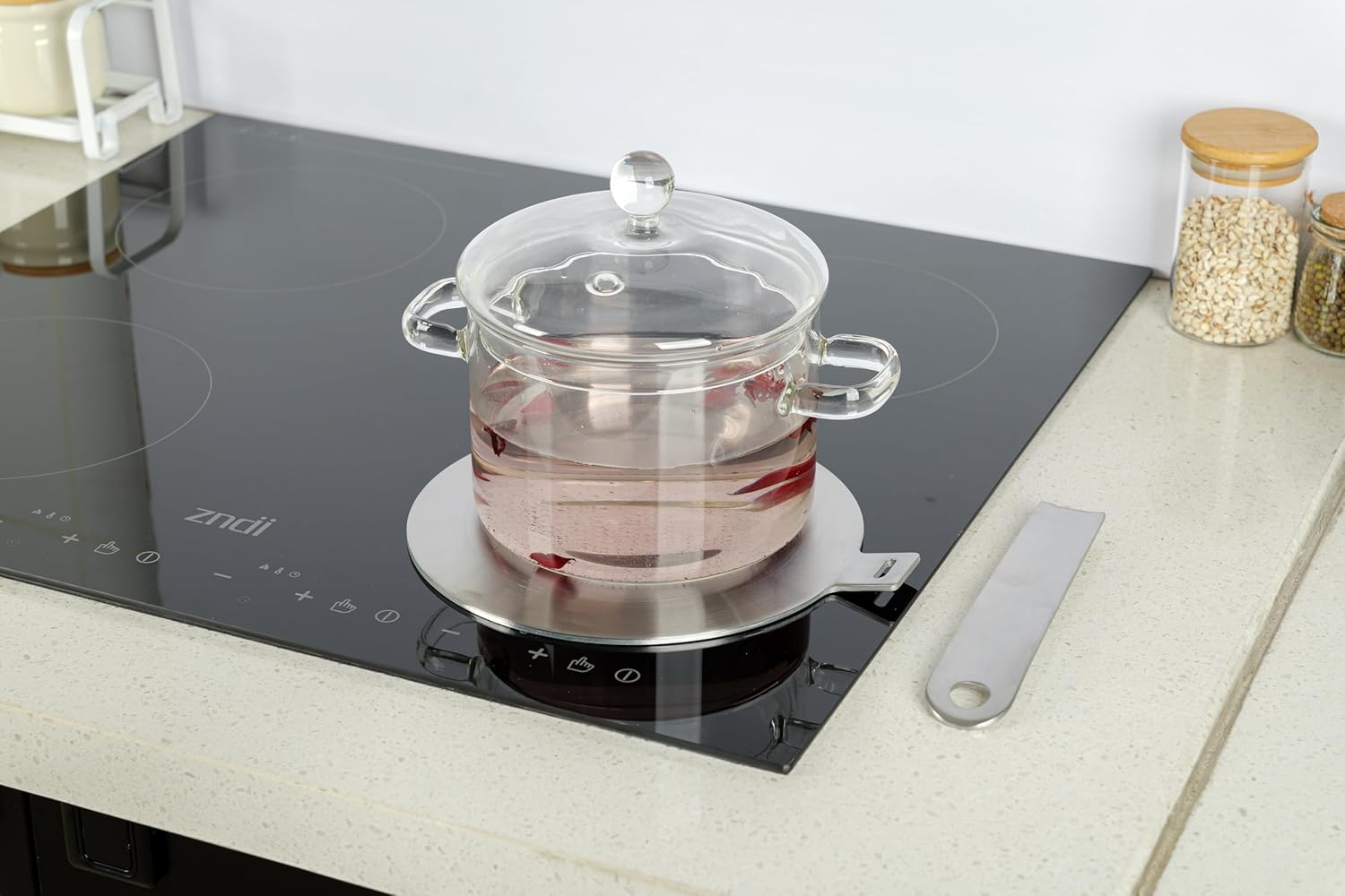 9.45inch Heat Diffuser Stainless Steel Induction Diffuser Plate for Electric Gas Stove Glass Induction Cooktop Heat Diffuser WITH removable handle 24CM