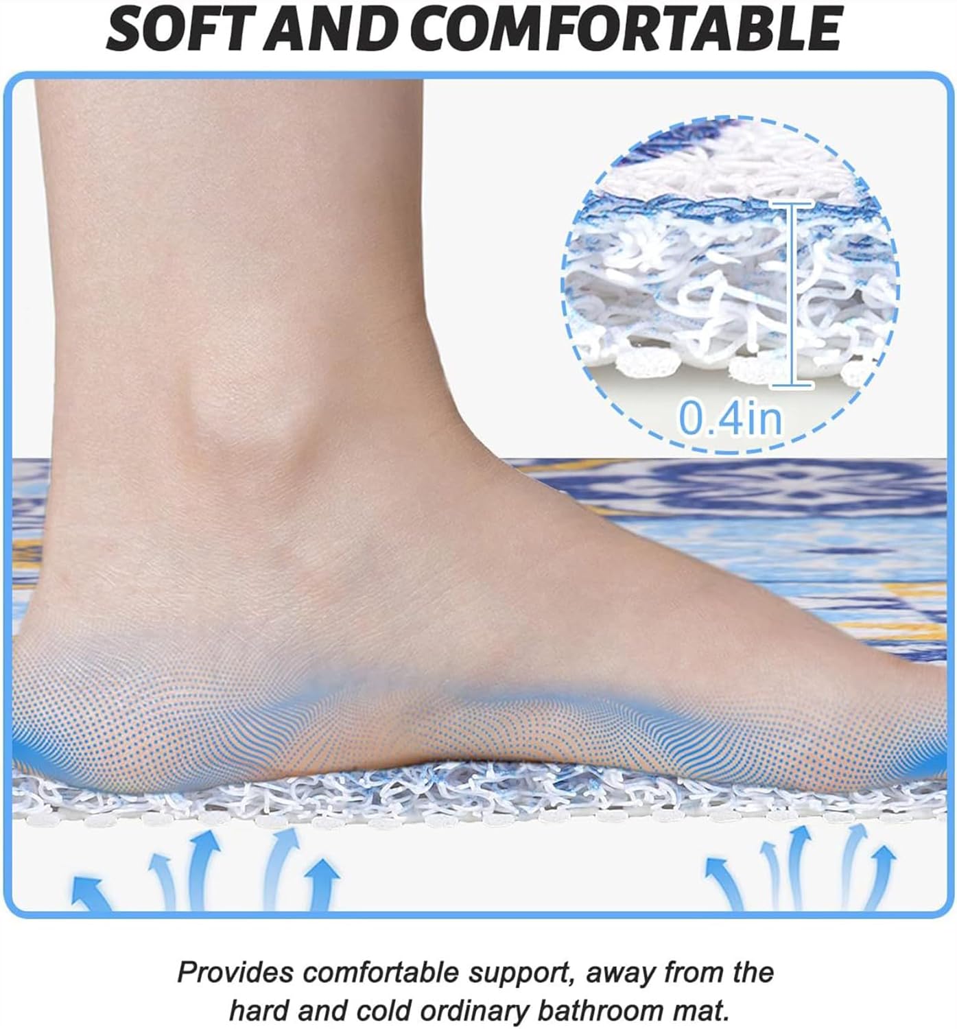 Shower Mat 120x140cm/47.24x55.12in Cedar Forest Non Slip Bath Mat for Inside Loofah Soft Textured Foot Massage Pad Bathroom Floor Mat for Wet Area, Without Suction Cups, Quick Drying,Blue