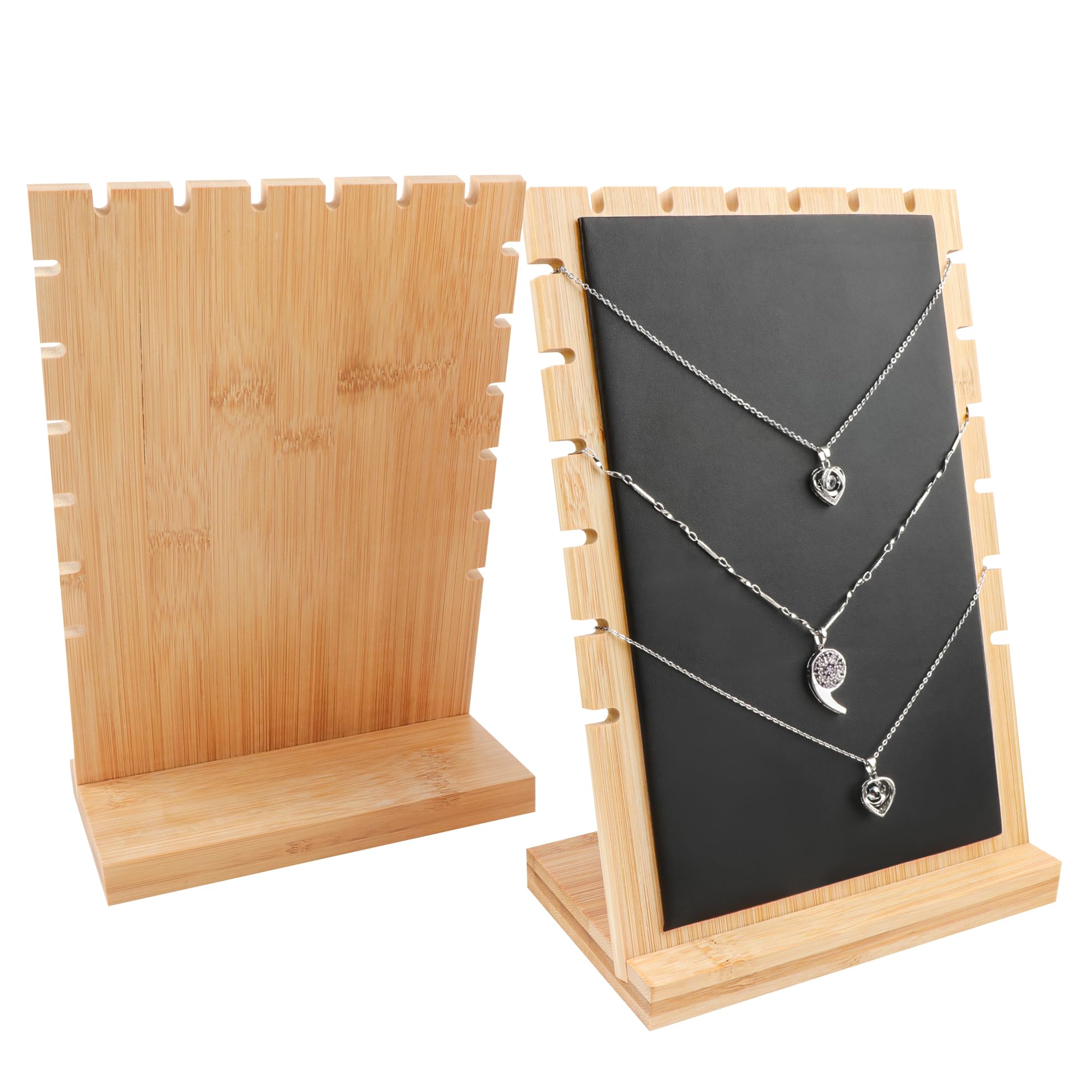 Bamboo Necklace Display Stand, Vertical Necklace Holder Long Chain Jewelry Organizer with Leather Padded, Bracelet Display Board for Pendant Necklace(Black-Wide)