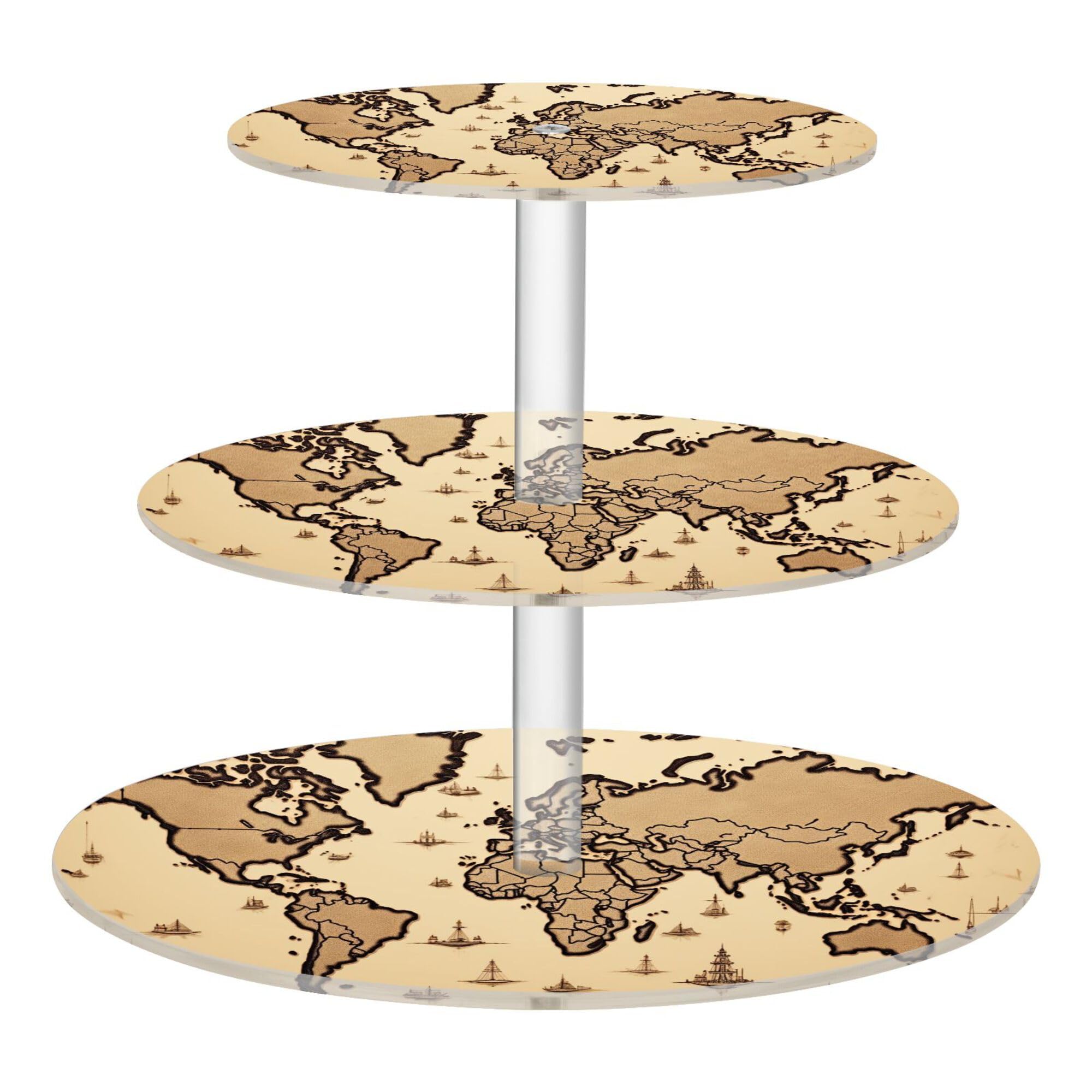 PYBUG World Map 3 Tier Acrylic Cupcake Stands Tower,Dessert Table Display Set for Tea Party,Wedding,Birthday, Baby Shower