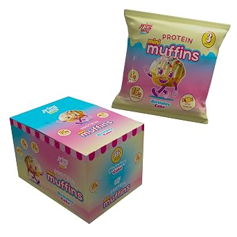 Prime Bites Minis - High Protein Muffin 12 Per Box, Birthday Cake - 15g of Protein, 5g of Collagen, Gluten Free, Low Sugar Treat, Delicious Protein Snack
