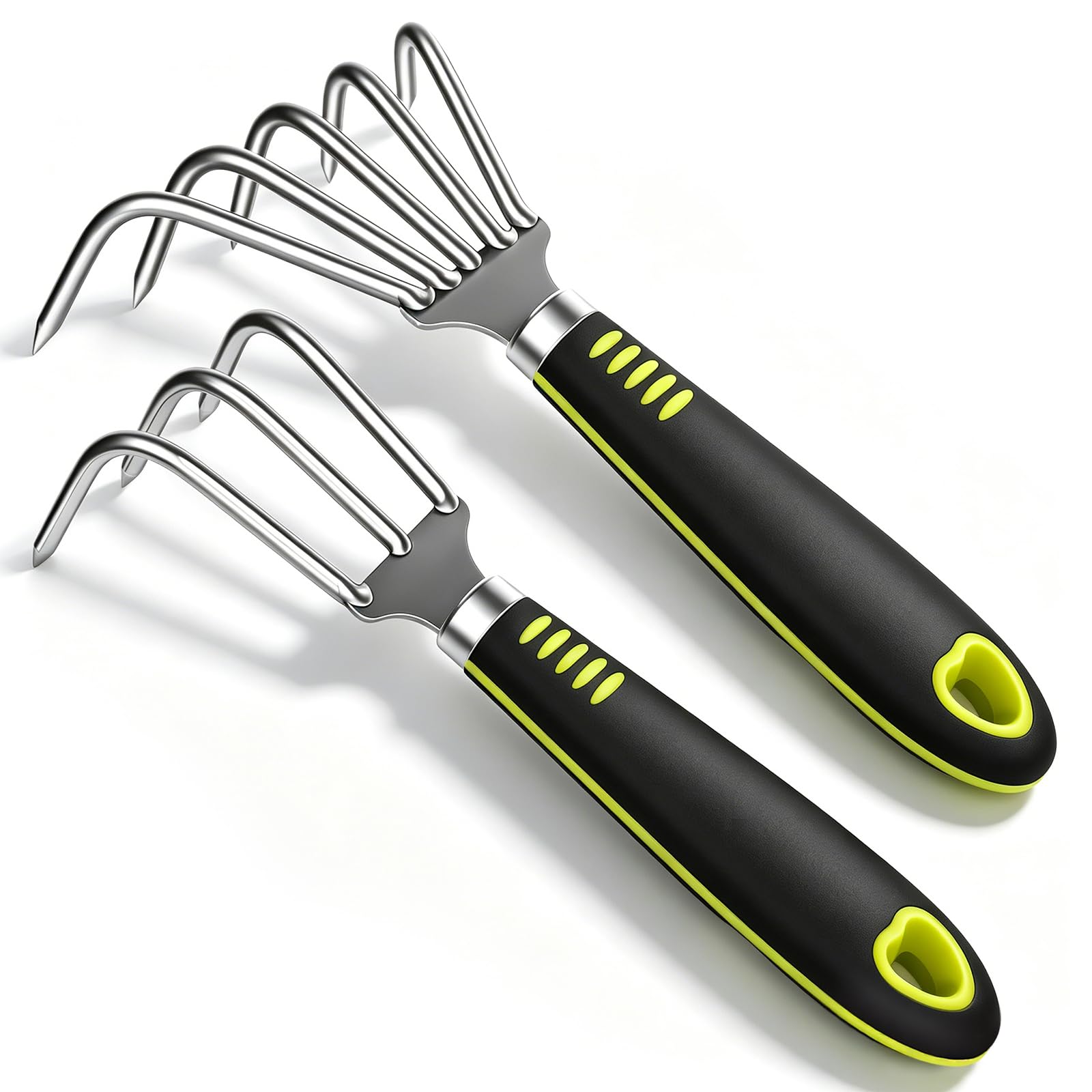 2 Pcs Garden Rake, 5-Claw Landscape Dethatcher and 3-Claw Weeding Artifact, Defoliation Hoe Garden Tool for Loosen The Soil (Green)