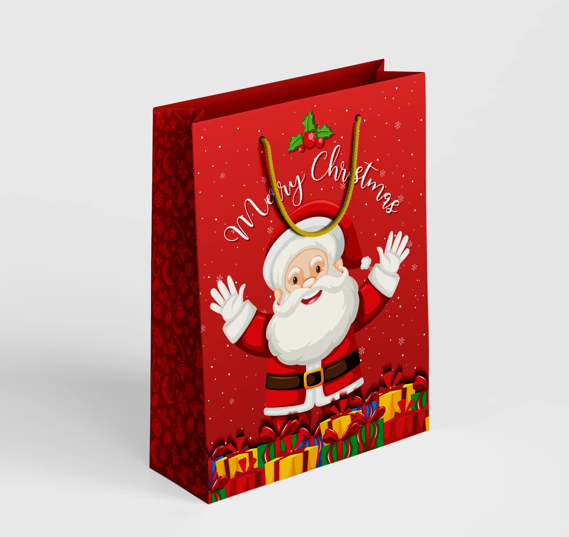 Christmas Paper Bags - Gift Bags | Medium Xmas Gift Bags | Christmas Theme Paper Gift Bags for Return Gifts | Size 9 x 12 x 3.5 inch | Pack of 10 - Santa Claus Red Bags