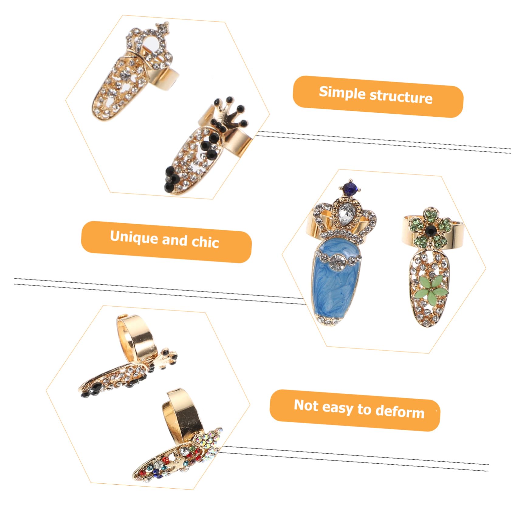 12 Pezzi Anelli per Unghie in Lega Pietre Decorative per Donna Accessori Manicure per Feste e Cerimonie Design Elegante e Semplice Stile Casuale