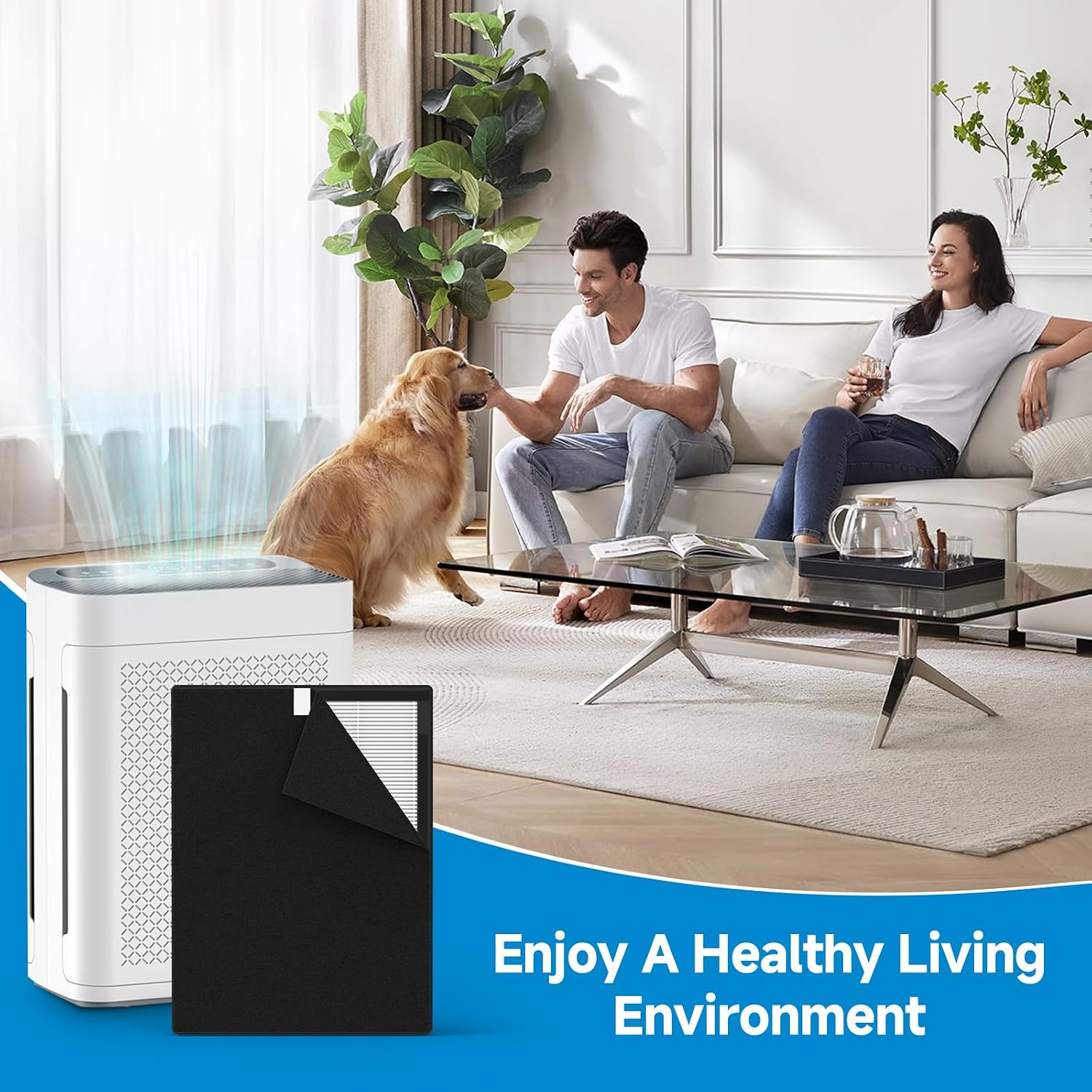4-Pack AP300/K2/MK-AP01 Replacement Filter Compatible with LUNINO K2, TER Air MK-AP01 and DBFIT AP300 Air Purifiers, 3-in-1 Filtration System