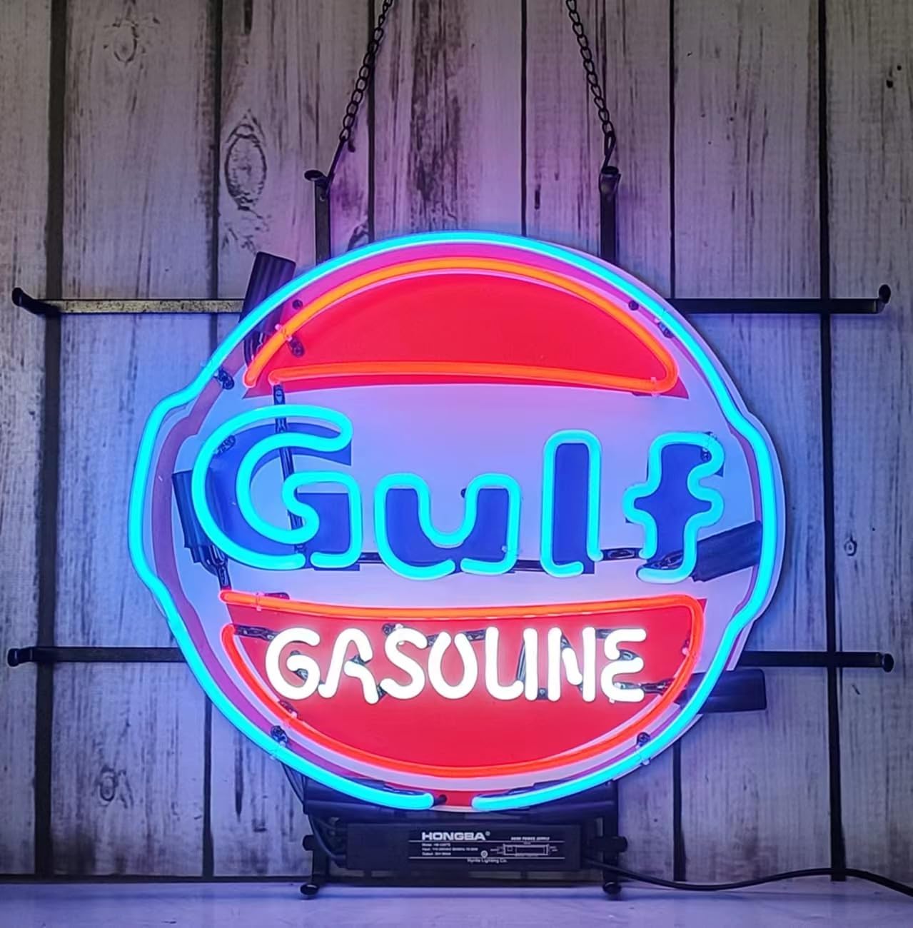Handmade Real Glass Neon Tube Beer Neon Signs inin Gulf Gasoline Sign For Home Bar Man Cave Pub Store Restaurant Wall Décor Artwork Wedding Decor Neon Birthday Party Gifts 24 X 20 Inches - Image 2