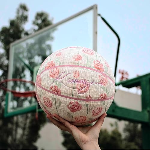 Miniatura 7 de Kuangmi Serie Rosa Balón de Baloncesto, Diseño Premium Estampado para Rendimiento Callejero, Tamaño Oficial para Hombres 7 de 29.5 Pulgadas