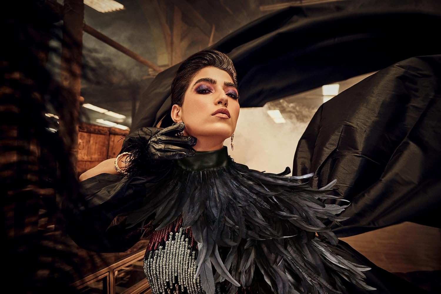 HOMELEX Feather Cape Shawl Costume Black Witch Wings Collar Adult Crow Neck - Image 2