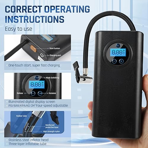 Miniatura 4 de Compresor de aire portátil para inflador de neumáticos, bomba de aire inalámbrica para neumáticos de automóvil, bomba de neumáticos de bicicleta