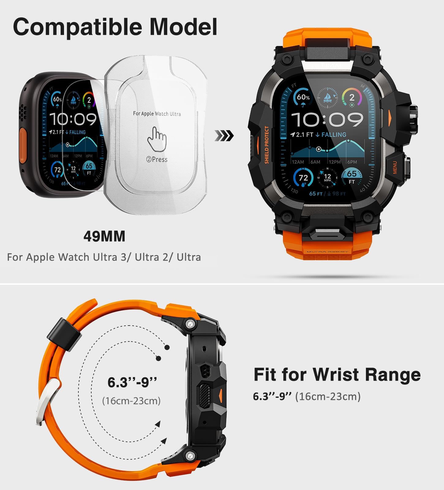 Amazon.com: ULTIMAL Rugged Case with Band for Apple Watch 49mm