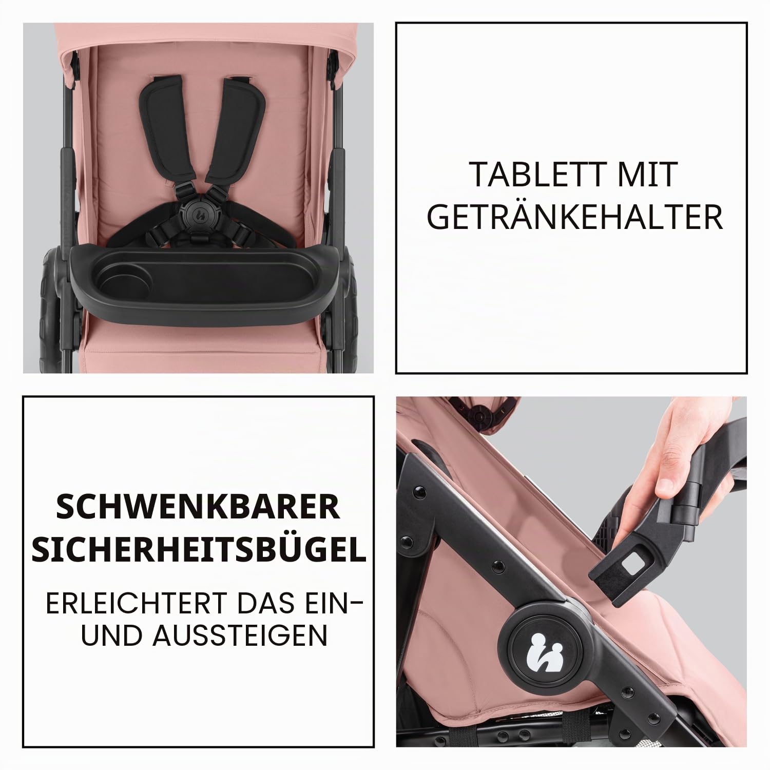 Hauck Shop N Care Dunkelrosa Leichter Kinderwagen 8,5 kg mit Snackschale Getränkehalter Regenschutz kompakt einhändig zusammenklappbar voll liegend ab Geburt bis 22 kg