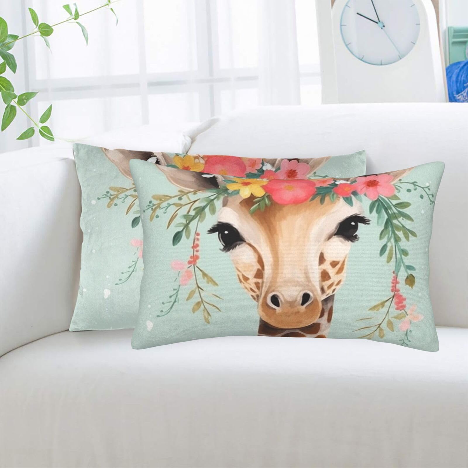 Giraffe with Floral Standard Pillowcases Sets of 2, Ultra Soft Microfiber Plush Pillow Cases 14"X20" Comfort Decorative Throw Pillow Cover with Hidden Zipper for Bedroom, Sofa, Couch