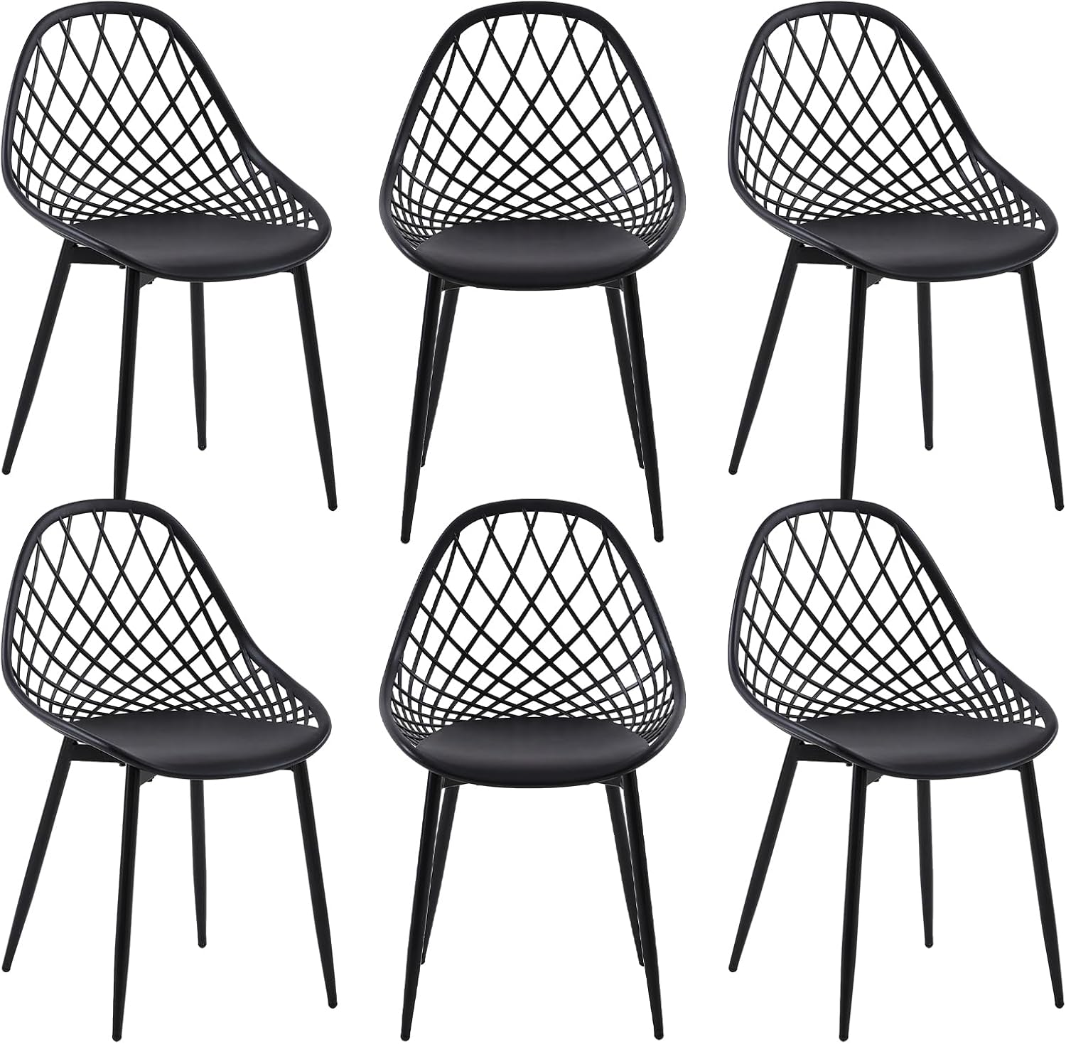 buybyroom Garden Chairs, Set of 6, Patio Chairs with Metal Feet, Adjustable Footrest, Outdoor
