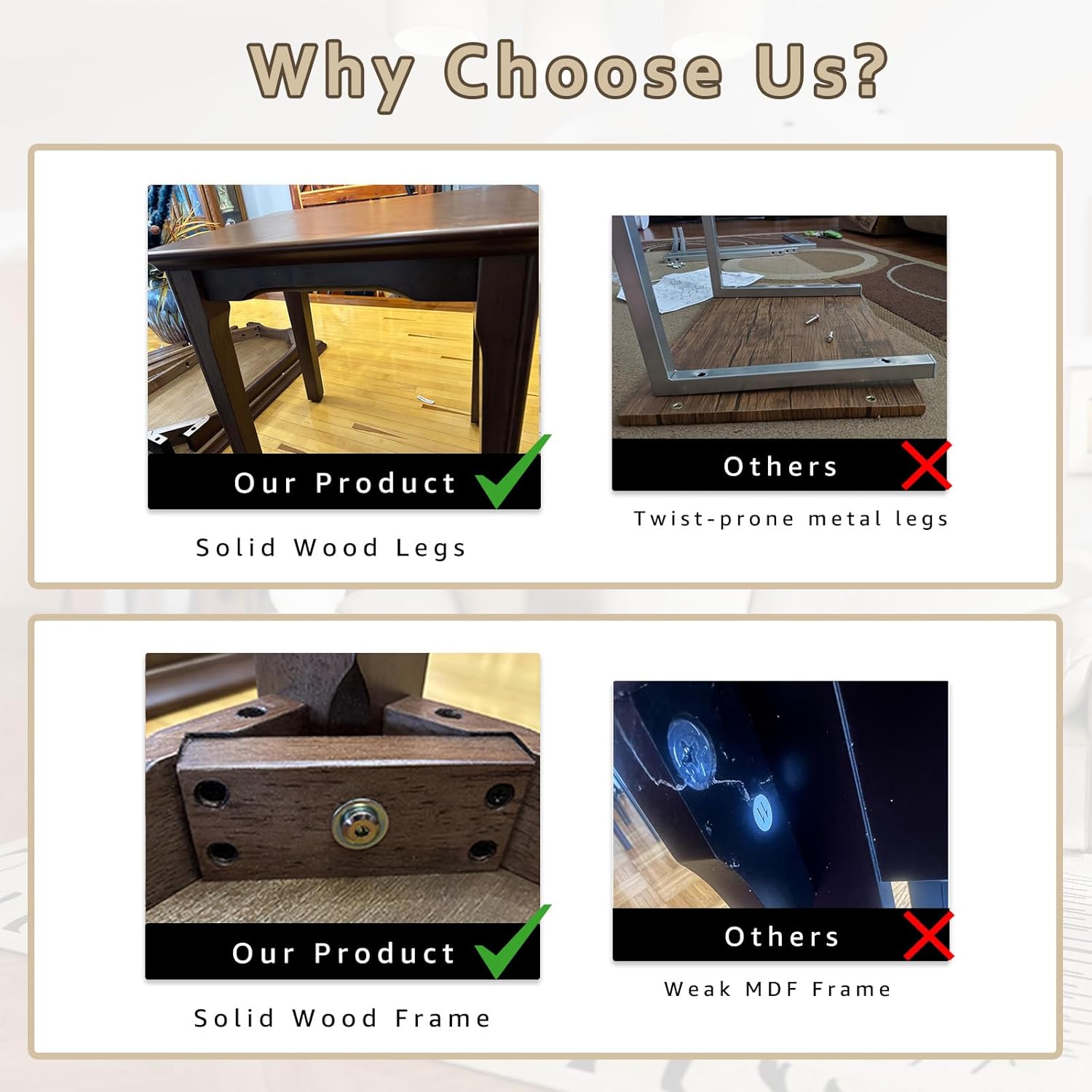 Kmax Nesting Tables Set of 3, Small Sofa Side Table Rustic Stacking End Table Rectangle Solid Wood Coffee Tables for Small Space - Walnut