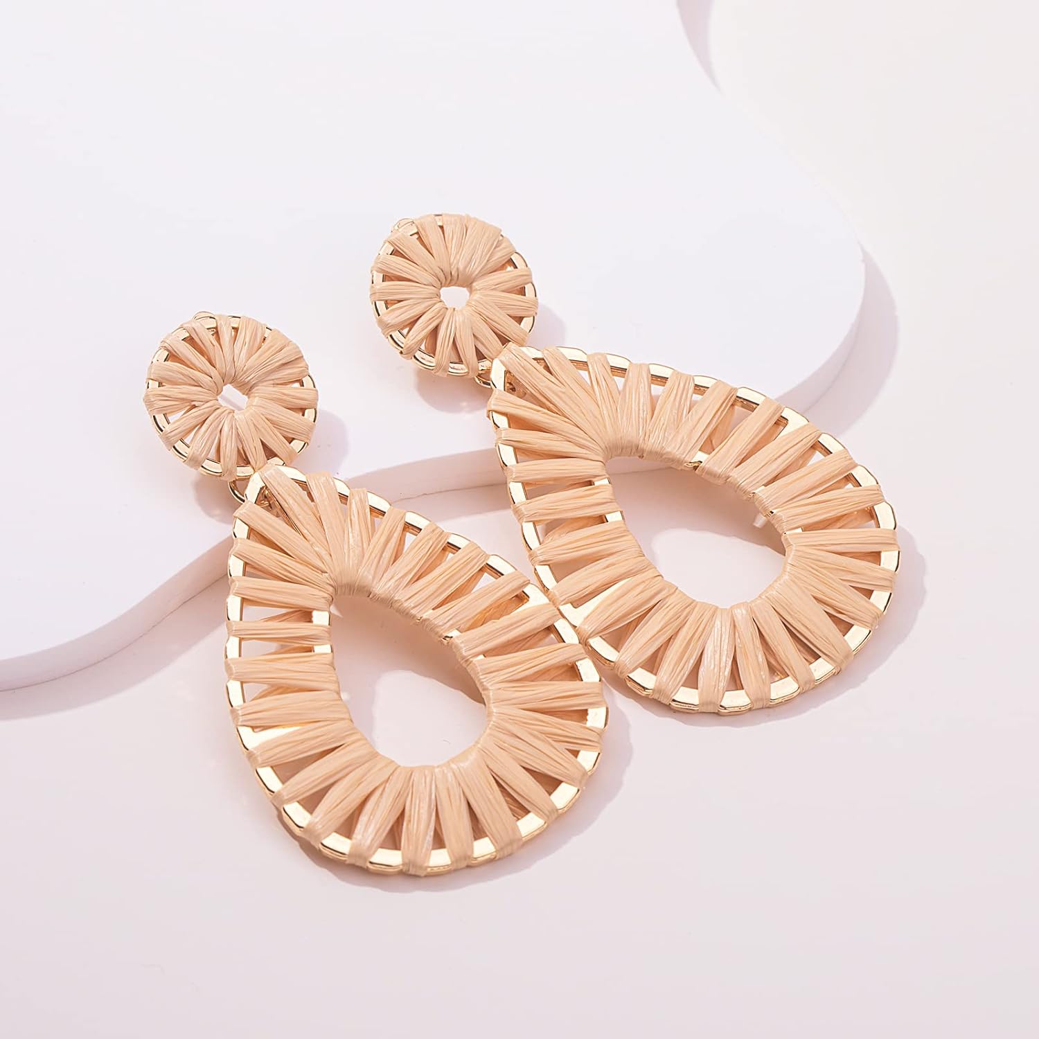 Boho Raffia Earrings Statement Teardrop Earrings Drop Dangle Bohemian Earrings for Women Cute Handmade Earring - Image 9