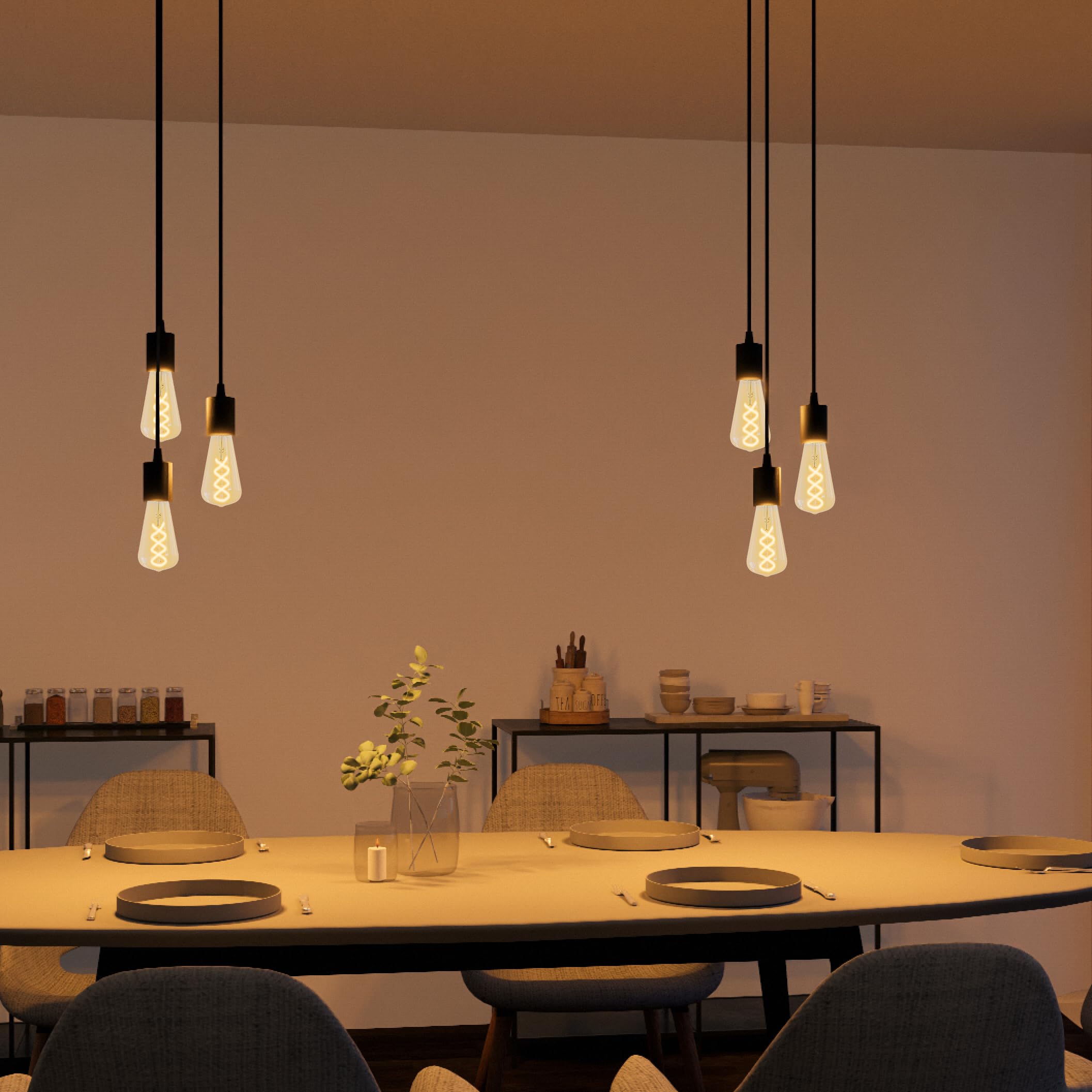 SSC-LUXon PARU Hängeleuchte 3-flammig Retro - Industrial Style Pendellampe mit Textilkabel inkl. Edison E27 Filament LED Lampen