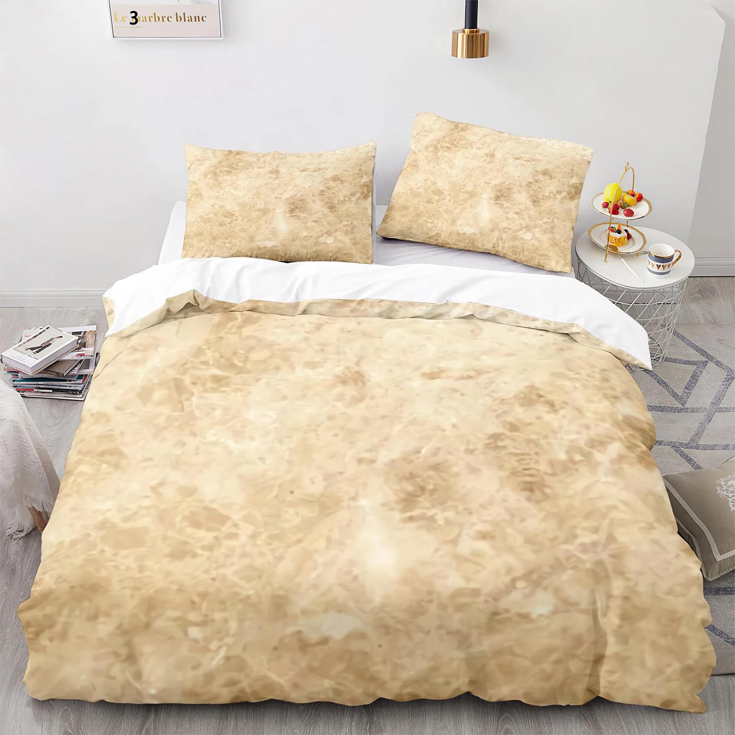 QBIDCSX Bedding Double Bed Set Marble Ultra Soft Hypoallergenic Double Duvet Cover Set Include 1 Quilt Cover with Zipper Closure + 1pillowcases 50x75 cm