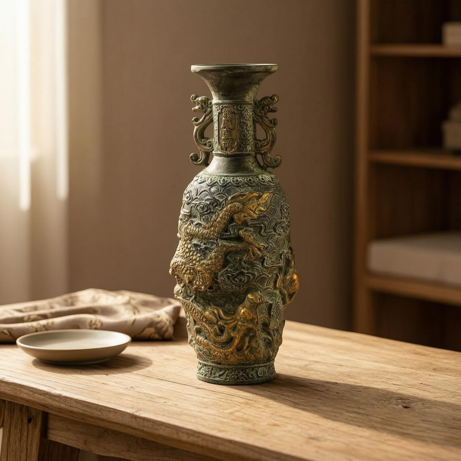Colcolo Vaso Decorativo Vaso da Fiori Manici Centrotavola Scultura in Rame Stabile Peso 548 Texture Incisa Adatto per Consolle Mensole Studio
