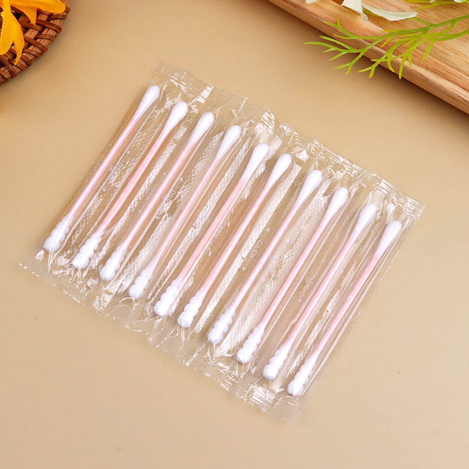 Paquete de 1000 hisopos de algodón, envueltos individualmente, varillas de papel de doble punta envueltas individualmente para orejas, maquillaje (extremo redondo en espiral)