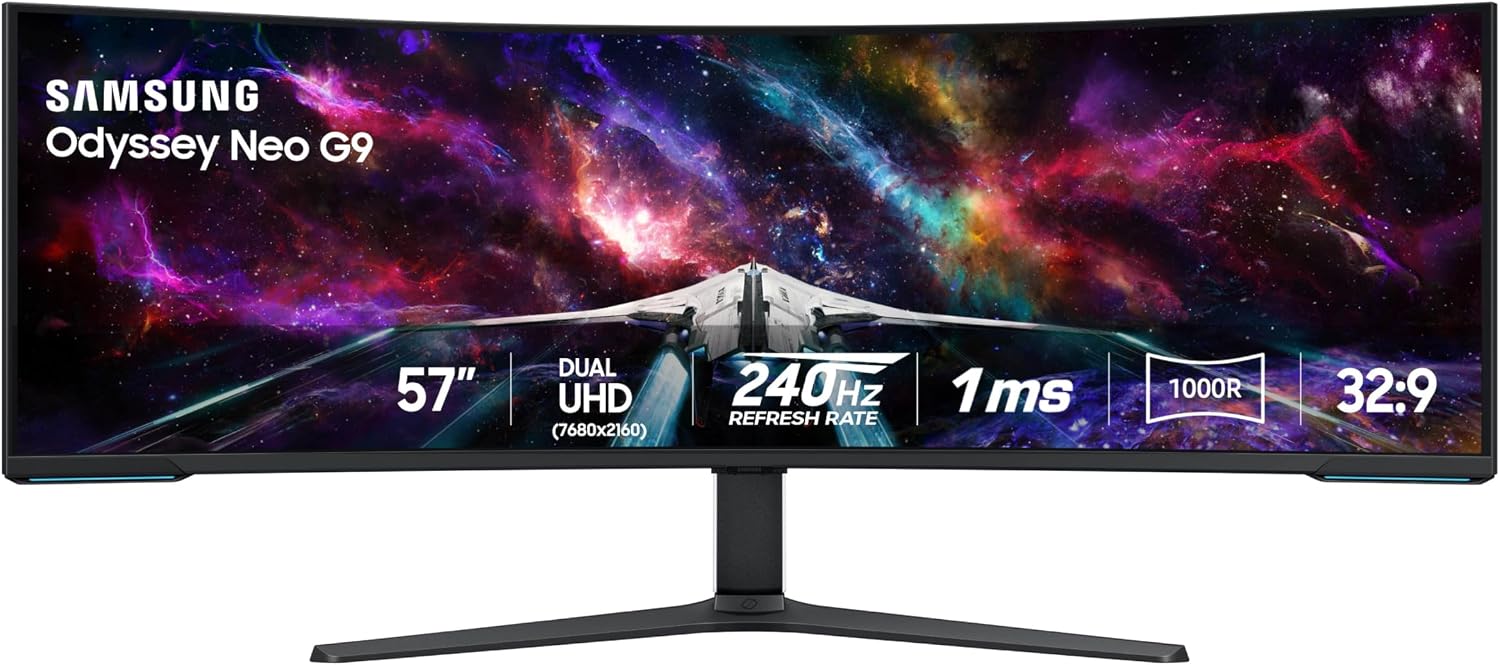 57" Odyssey Neo G9 (G95NC) Dual 4K UHD 1000R Curved Gaming Monitor | 240Hz, 1ms with DisplayPort 2.1, Quantum Mini-LED, DisplayHDR 1000, AMD FreeSync Premium Pro (LS57CG952NNXZA)