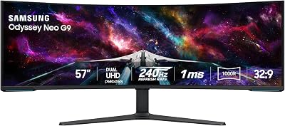 Samsung 57" Odyssey Neo G9 (G95NC) Series Dual 4K UHD 1000R Curved Gaming Monitor, 240Hz, 1ms with DisplayPort 2.1, Quantum Mini-LED, DisplayHDR 1000, AMD FreeSync Premium Pro, LS57CG952NNXZA