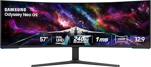 SAMSUNG 57" Odyssey Neo G9 (G95NC) Series Dual 4K UHD 1000R Curved Gaming Monitor, 240Hz, 1ms with DisplayPort 2.1, Quantum Mini-LED, DisplayHDR 1000, AMD FreeSync Premium Pro, LS57CG952NNXZA
