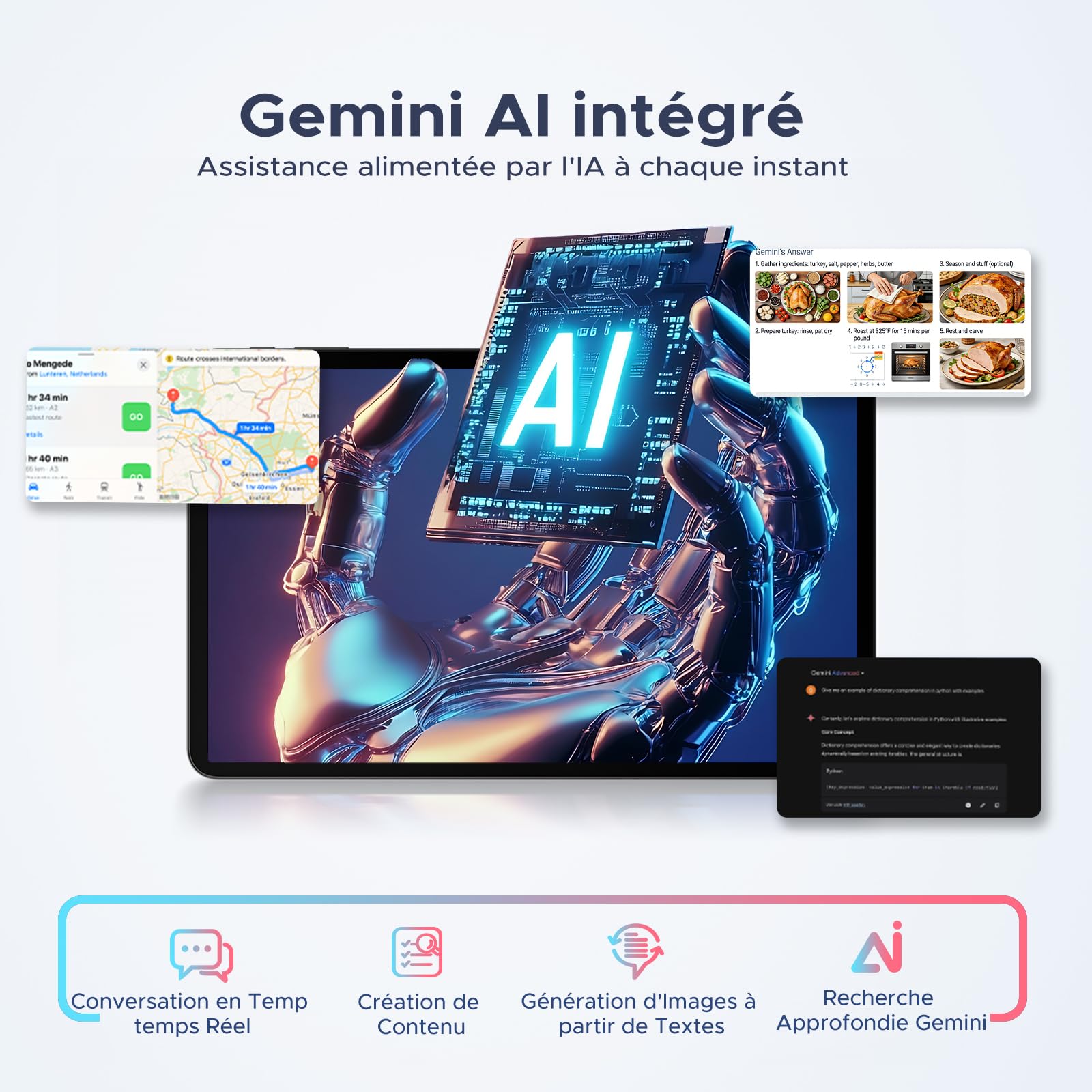 P12 Pro Tablette 12 Pouces, 12000 mAh Tablette Android 16, 48Go RAM+256Go ROM/2To TF, T7300 Octa-Core, Gemini AI, 2,4K/120Hz, 13MP, 4G LTE/Face ID/OTG/GPS/FM, Tablette avec Clavier et Stylet