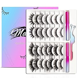Magnetic Eyelashes Kit, Long Lasting and Reusable Magnetic lashes Natural Look, 14 Pairs False Eyelashes with Magnetic Eyeliner & Tweezers, Easy to Wear, No Glue Needed (14 Pairs)