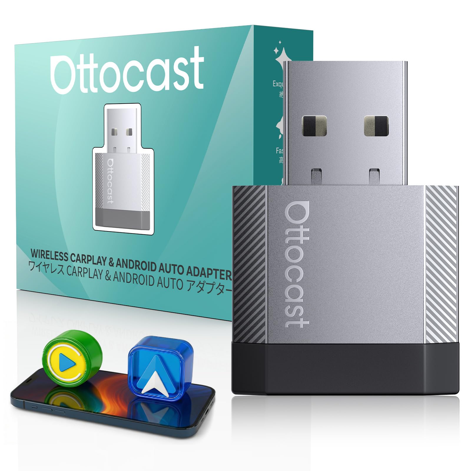 OTTOCAST Mini Nova, 2 in 1 Wireless Carplay & Android Auto Adapter, Plug & Play 2026 Upgraded with AI Assistance (ChatGPT, Gemini, Claude)