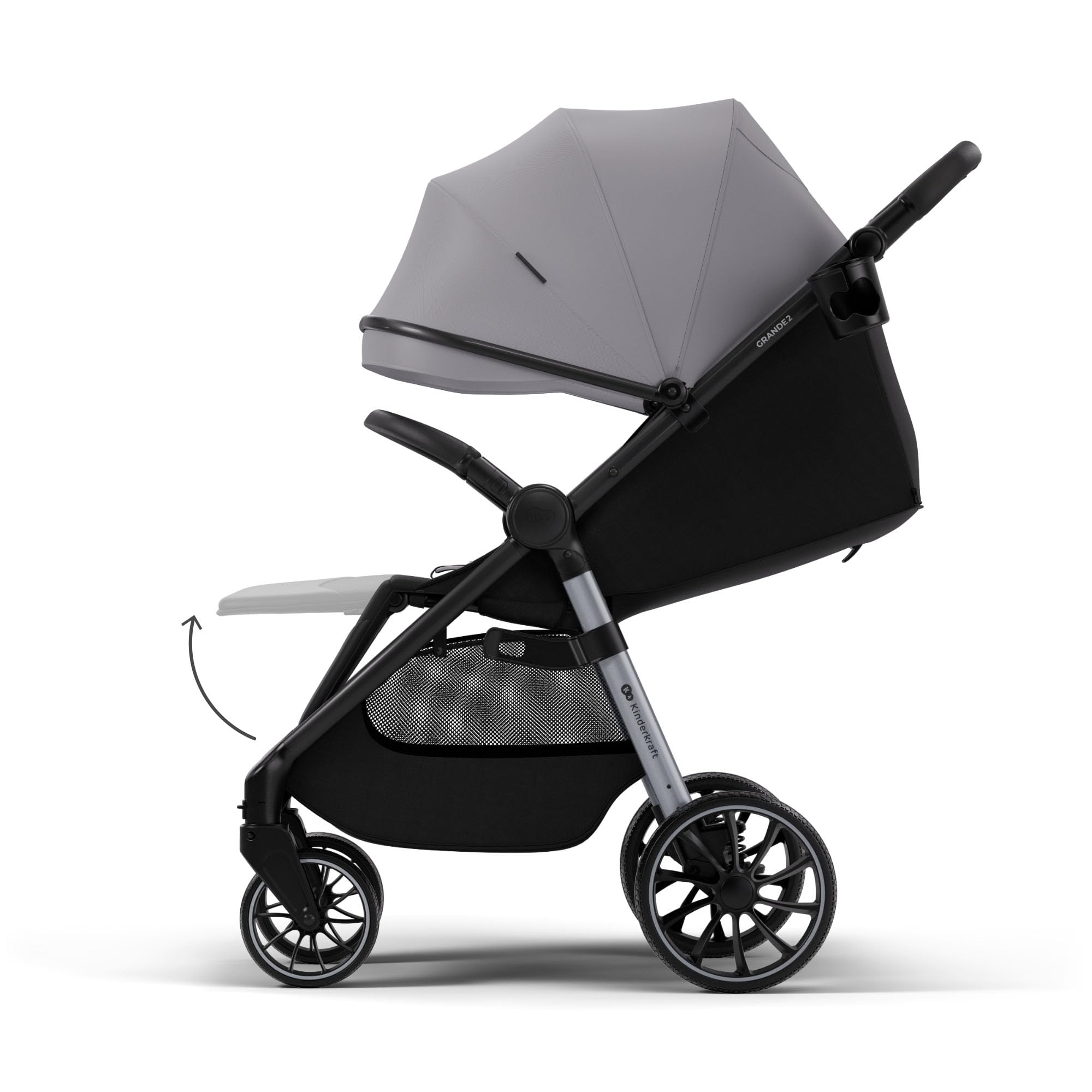 Kinderkraft GRANDE 2 – Cochecito | Ruedas grandes, CLICK&FOLD, Gris
