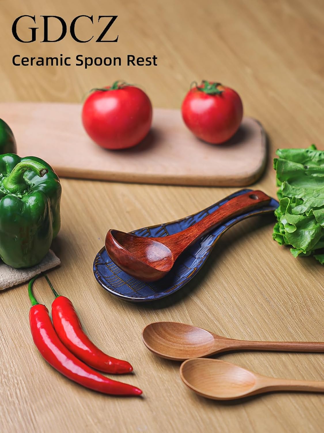 GDCZ 8.5Inch Ceramic Spoon Rest, Spoon Holder for Stove Top (Blue) image 4