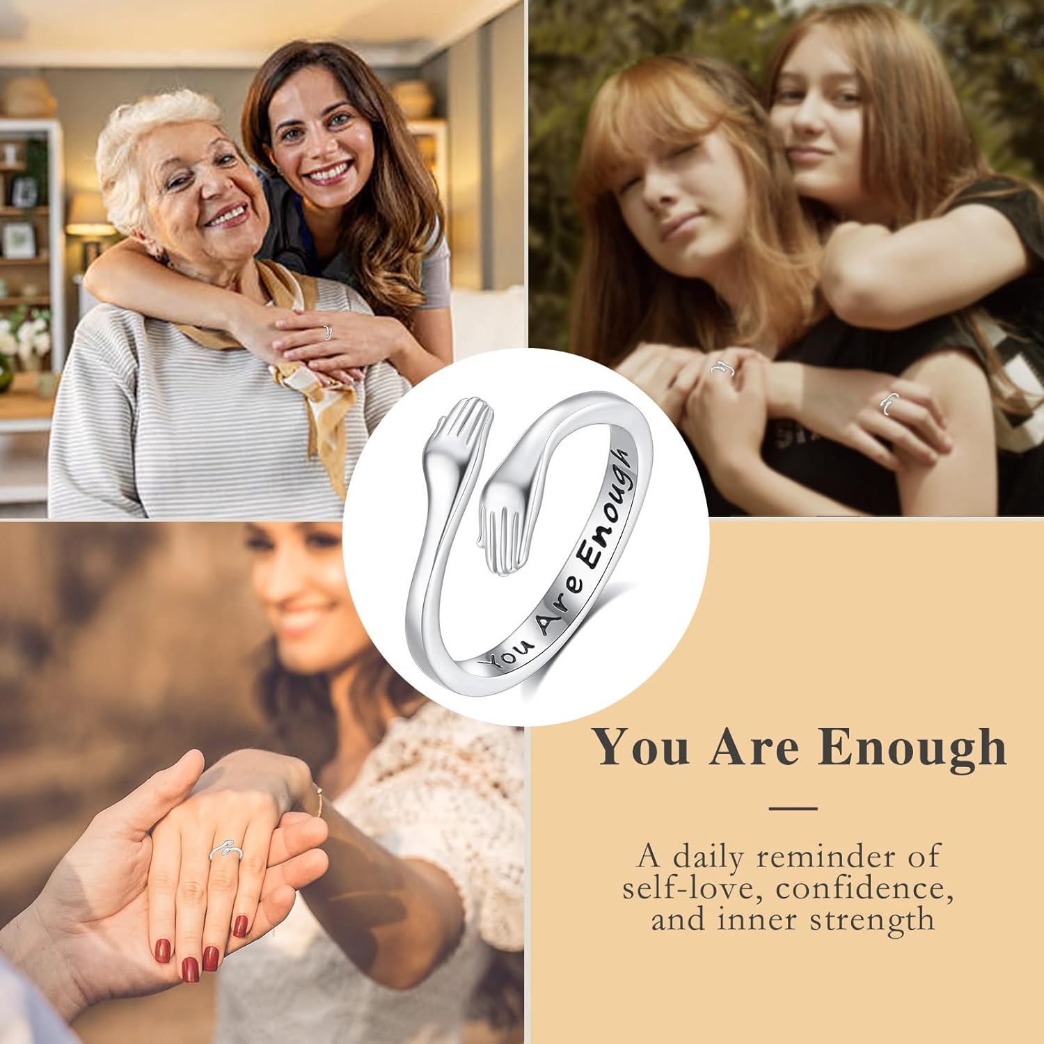 INFUSEU 925 Sterling Silver Hug Love Rings for Women Girls Cute Gifts for Her - Image 7