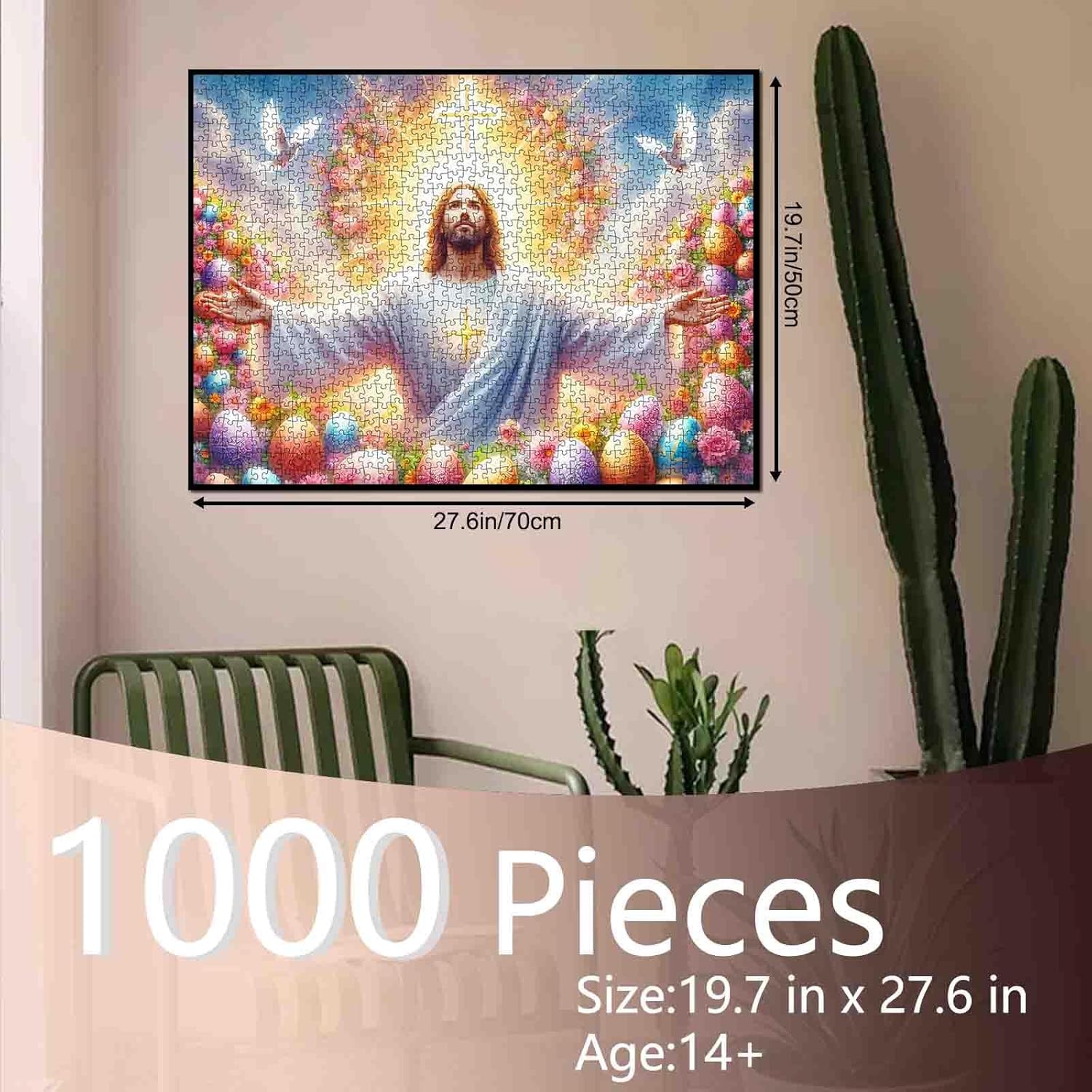 Christians 1000 Piece Jigsaw Puzzles for Adults jesus Christ Painting Jigsaw Puzzle Coss and Graffitic Easter Eggs 1000 Pieces Puzzles Happy Easter DIY Craft Funny Puzzle Art Bedroom Decor Family Gift