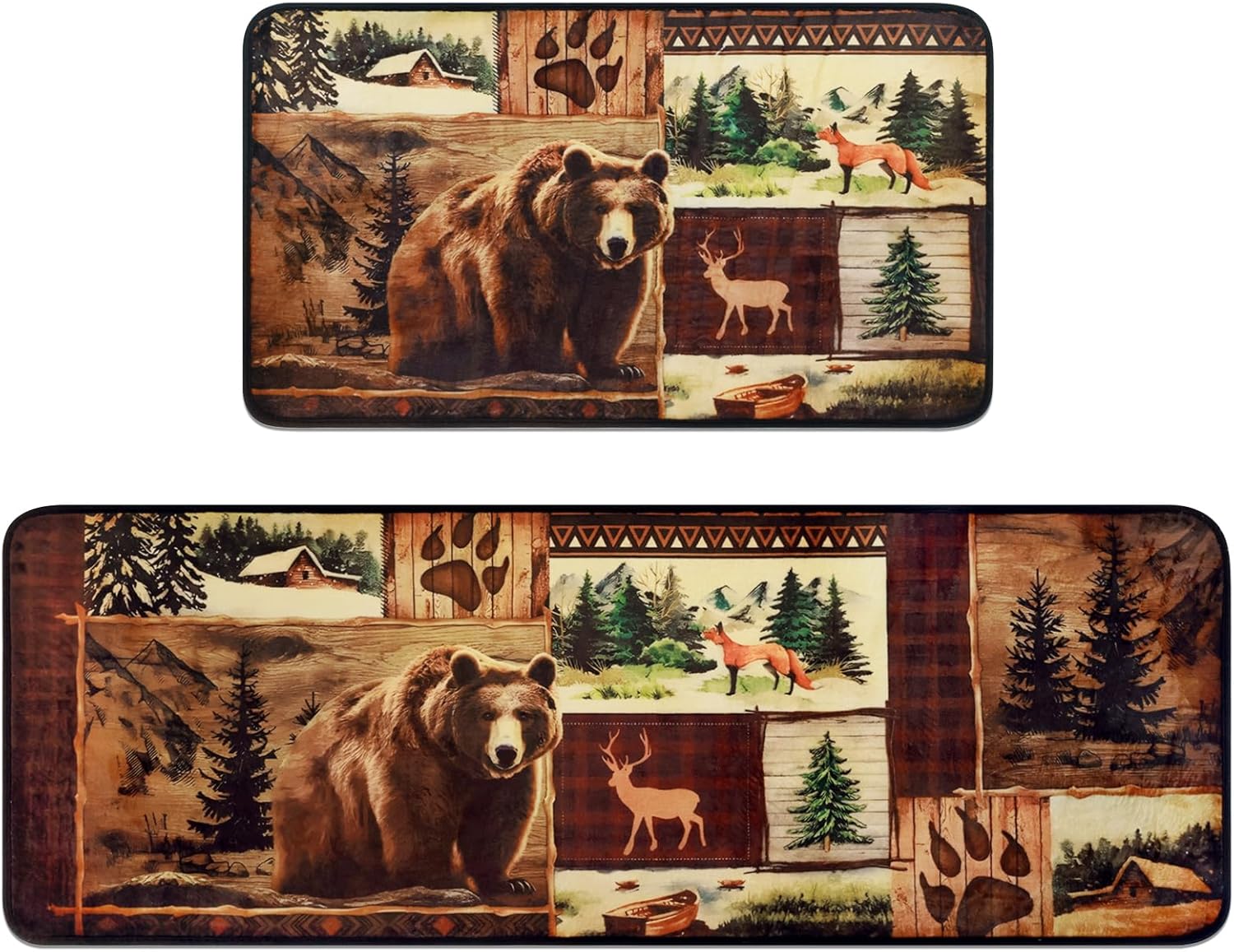 2 Pieces Bear Kitchen Rugs Non Slip Washable Kitchen Mats