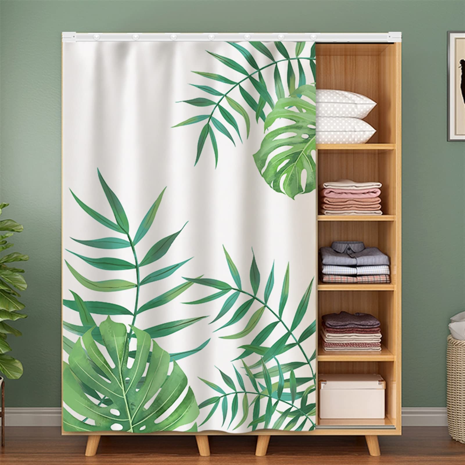 Tropische Blätter Schrankvorhänge für Küche, Kleiderschrank, Badezimmer, Staubdichter Vorhang für Regale, Wandpaneele, hängende Tür, Japanische Noren, Klettband Selbstklebend 80x140cm Stil 6