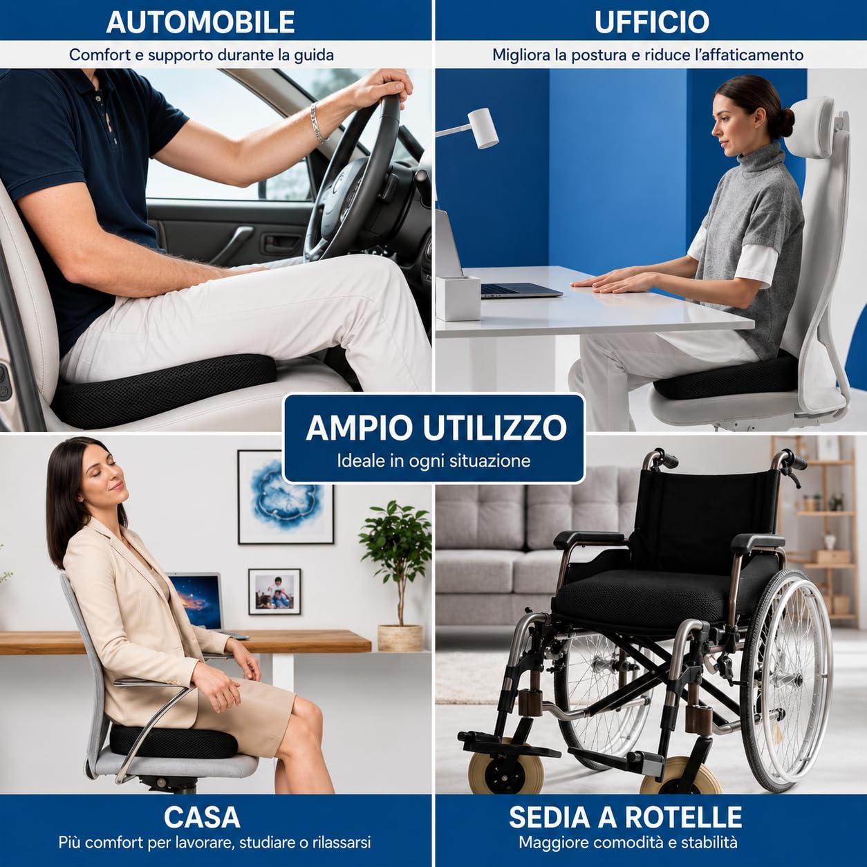 Cuscino Ortopedico Memory Foam Premium Rinfrescante per Coccige, Cuscino Antidecubito Ergonomico per Sedia Ufficio Auto Casa, Supporto Lombare Postura con Fodera Traspirante Lavabile Antiscivolo