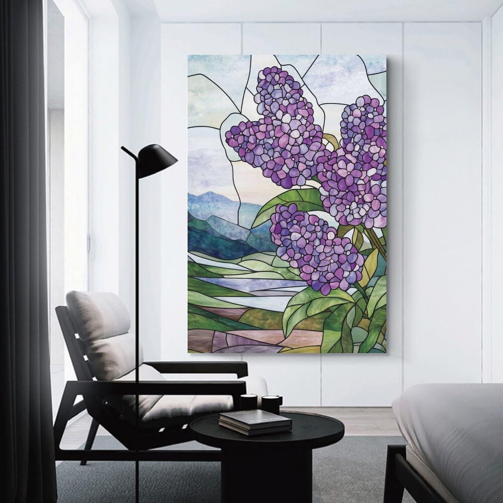 Junmoney Canvas Wall Art Lilac Stained Glass, 24x36inch(60x90cm), for Living Room, Lounge Or Sitting Room, Canvas Styling for A Polished Room Look