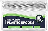 Vista 1 de 100 cucharas de plástico transparente pesadas, utensilios de plástico resistentes, cucharaditas desechables de lujo, cubiertos de plástico bonitos