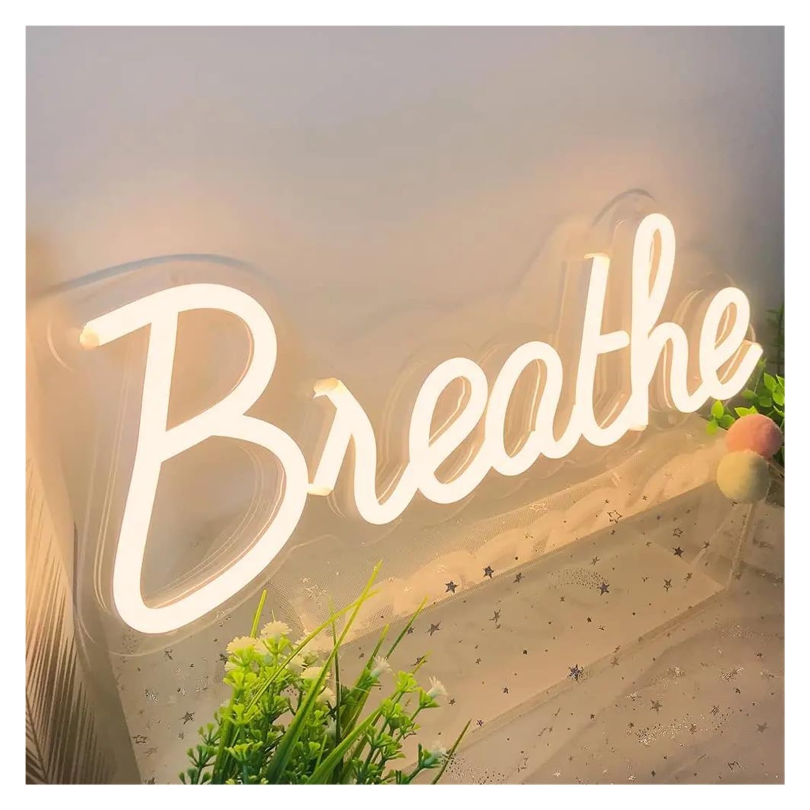 Decoración Lámparas Interruptor De Luz Regulable Con Letrero De Neón Breathe Para Decoración De Pared En El Hogar, Estudio De Yoga, Sala De Lectura O Salón 43x14cm