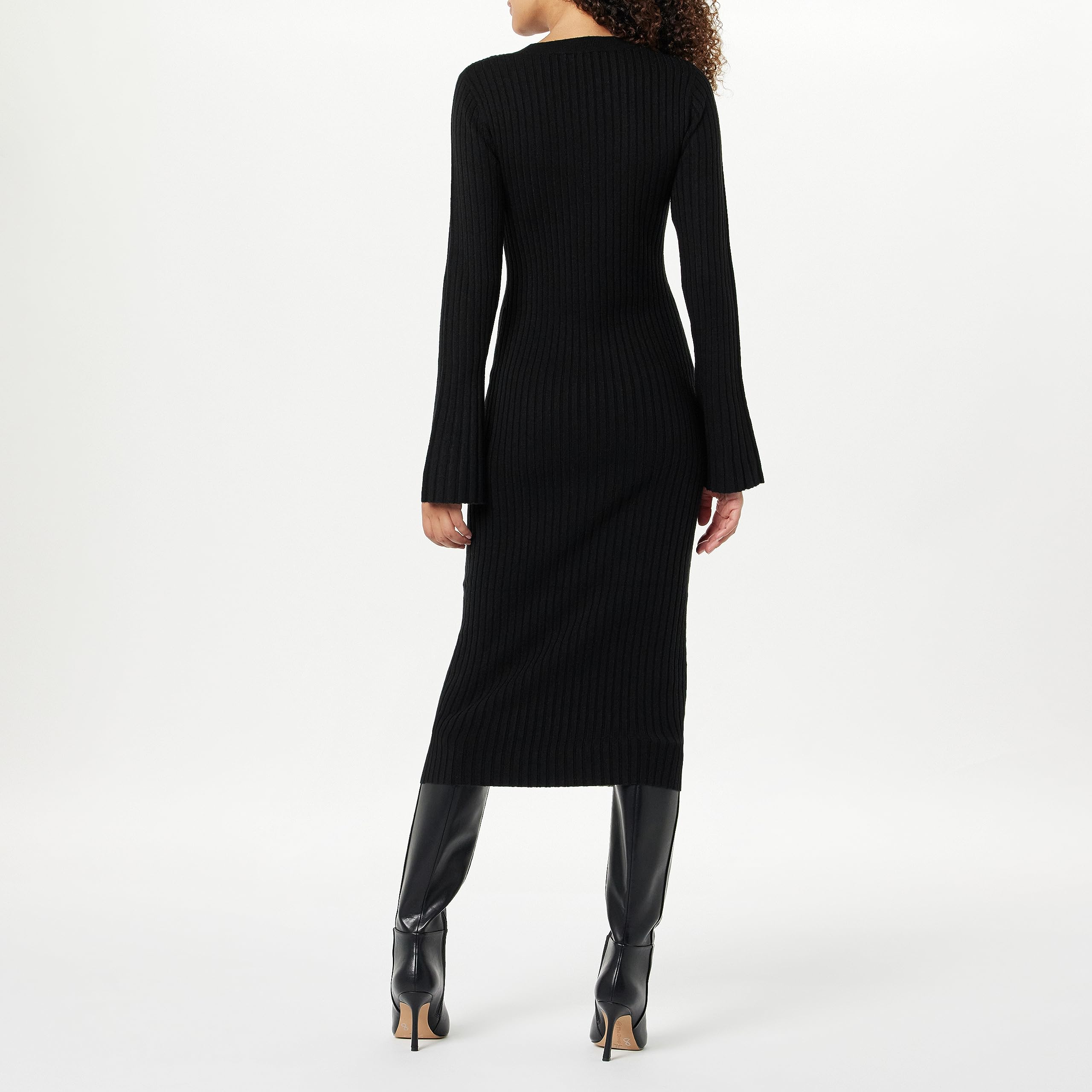 The Drop Vestito da Donna, Fernanda, in Maglia a Costine, con Maniche a Campana